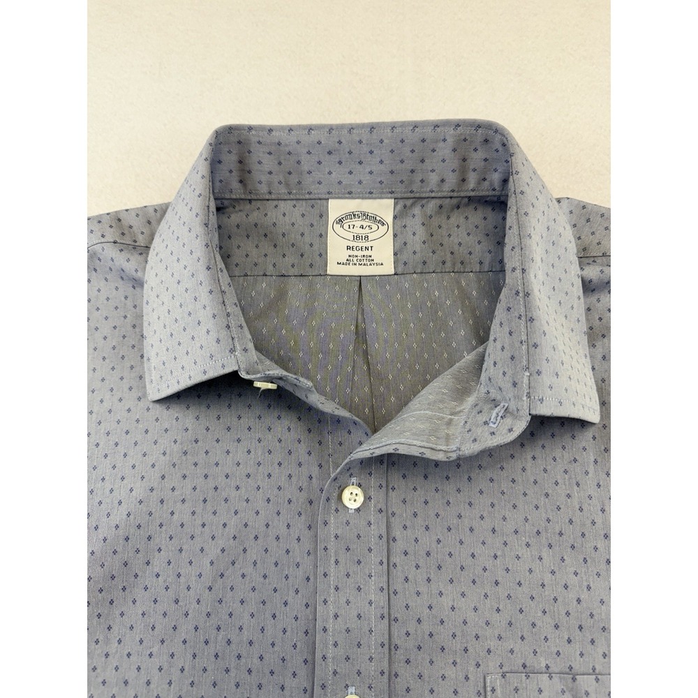 Brooks Brothers Dress‎ Shirt Men 17-4/5 Blue Button Up Long Sleeve Regent Fit